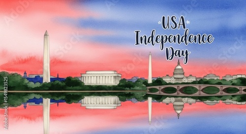 Celebrating USA Independence Day Washington DC Skyline at Sunset