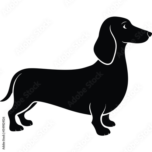 Black silhouette of a friendly dachshund dog standing profile view