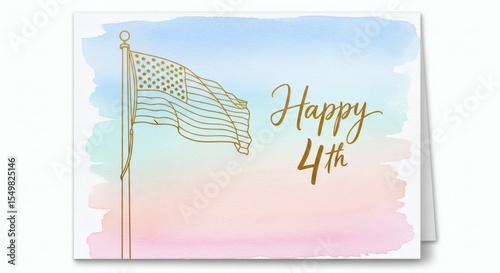Patriotic Fourth of July Watercolor Greeting Card Design