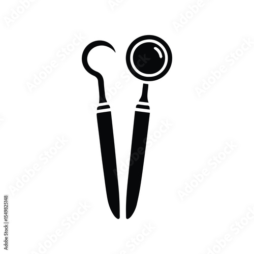 Silhouette of dental scraper and mirror vector on a white background.