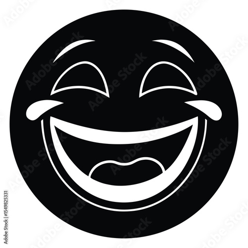 Black and white emoji face laughing with tears of joy and wide open mouth