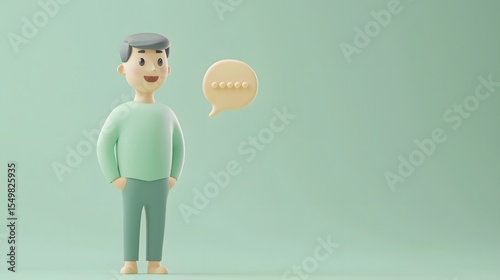 Cartoon Character with Speech Bubble on Soft Green Background