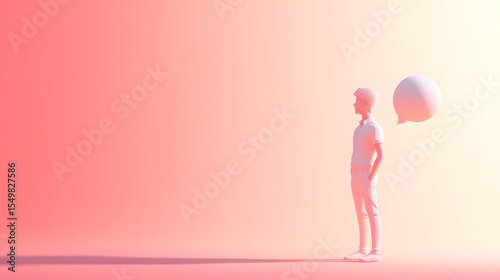 Minimalist Illustration of a Person with Speech Bubble in Gradient Background