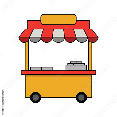 Street Food Stall Vector Illustration. Market Stall Booth Flat Design