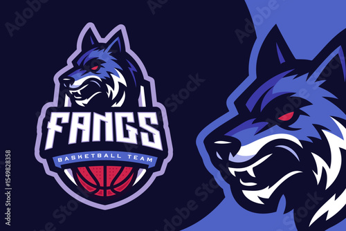 Wolf Basketball Club Logo for Sports Team and Tournament. E sports Mascot Logo Vector Illustration