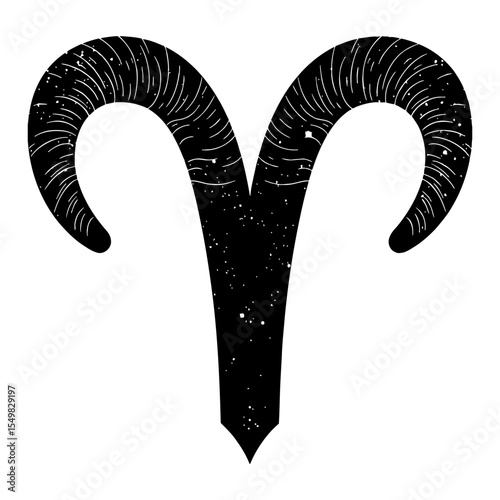 Aries Symbol with Cosmic Stars Double Exposure Black and White Outline Line Art Drawing Celestial Zodiac Sign