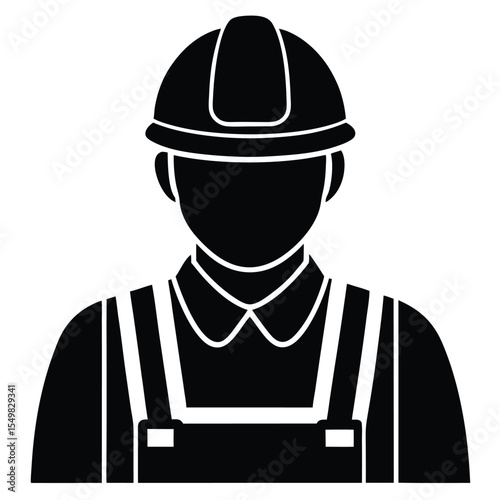 Black silhouette icon of a construction worker wearing a hard hat and overalls