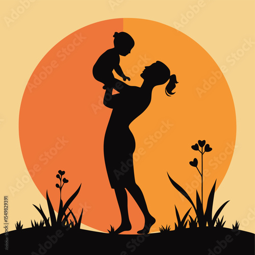 Mother and Baby Silhouette at Sunset