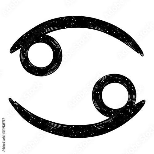 Cosmic Stars Double Exposure Effect Cancer Zodiac Sign Black and White Outline Line Art Drawing