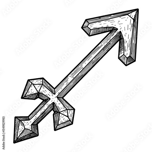 Sagittarius Zodiac Symbol Made of Diamond Facets Black and White Outline Line Art Drawing
