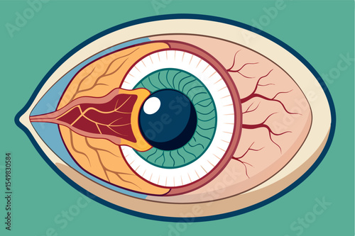 Detailed illustration of a human eye showing anatomical features and color variations