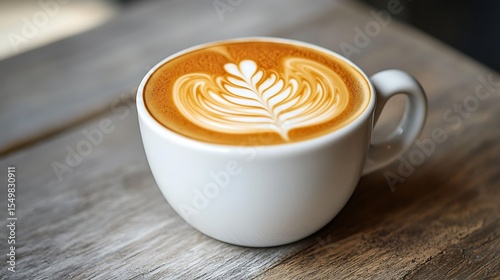Cappuccino in White Mug with Artistic Foam Design Minimalist Presentation