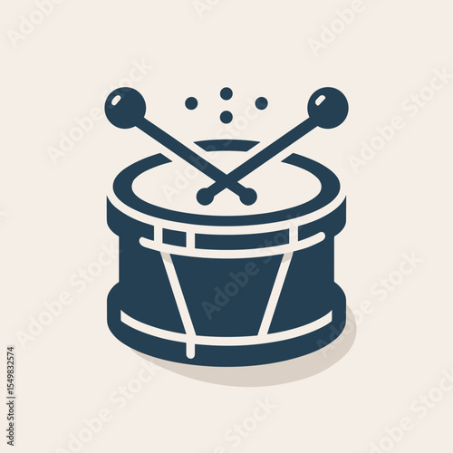 Simple drum with drumsticks in a minimalist style on a light background