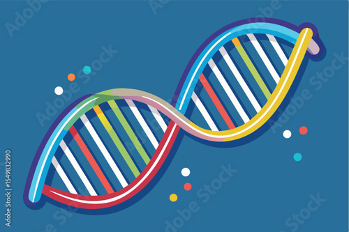 Creative illustration of a DNA double helix with vibrant colors on a blue background