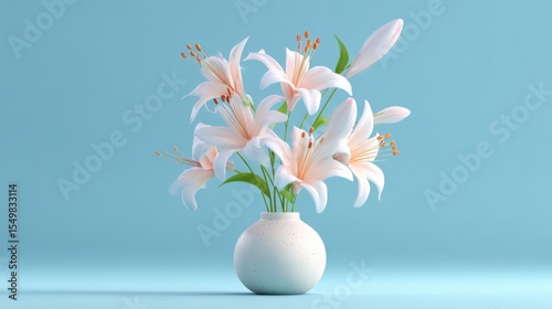 Delicate Pastel Lilies in a Ceramic Vase