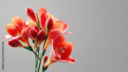 Close-up of Vibrant Orange-Red Freesia Flowers