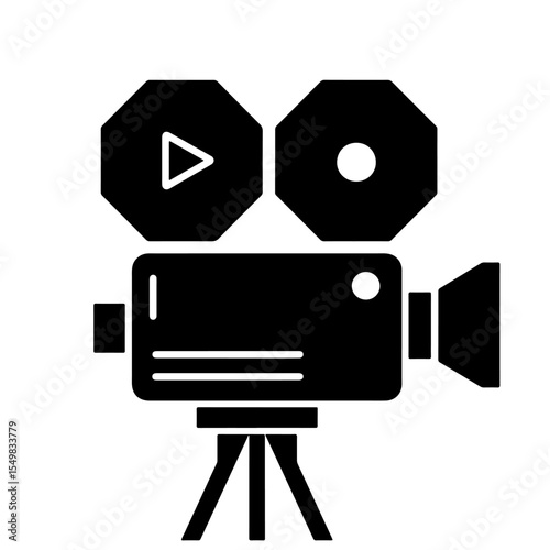 Vintage Film Camera Vector Illustration, Black and White Icon