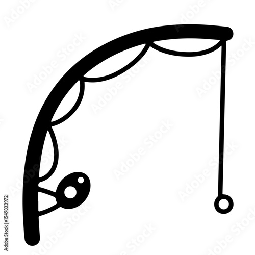 Black and white fishing rod illustration, vector design element