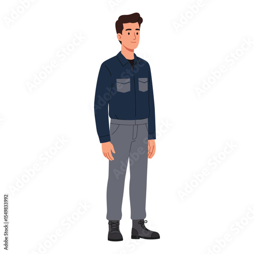 Male Worker Character Vector Illustration - Casual Man in Work Shirt and Pants, Ideal for Industrial, Trades, Blue-Collar Professions, and Labor-Related Graphics