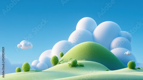 Cartoonish Fluffy Cloud Hillscape
