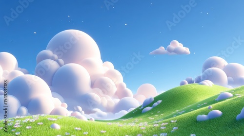 Whimsical Cartoonish Landscape Under a Pastel Sky