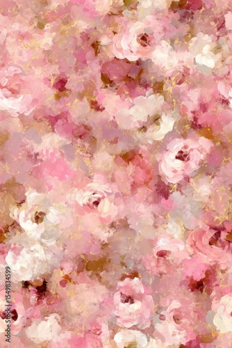 Impressionistic floral artwork with delicate pink and white hues accented with subtle gold touches for a dreamy elegant backdrop
