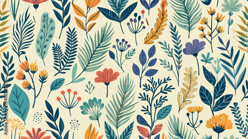 Botanical leaves branches and foliage pattern
