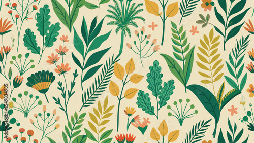 Botanical leaves branches and foliage pattern
