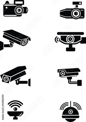 Observation CCTV camera icon set. Surveillance camera. Vector illustration
