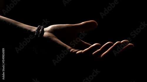 Close-Up of Hand with Bracelets Silhouette Against Dark Background Minimalist Design