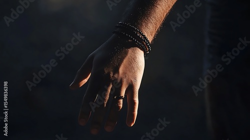 Close-Up of Hand with Bracelets Silhouette Against Dark Background Minimalist Design