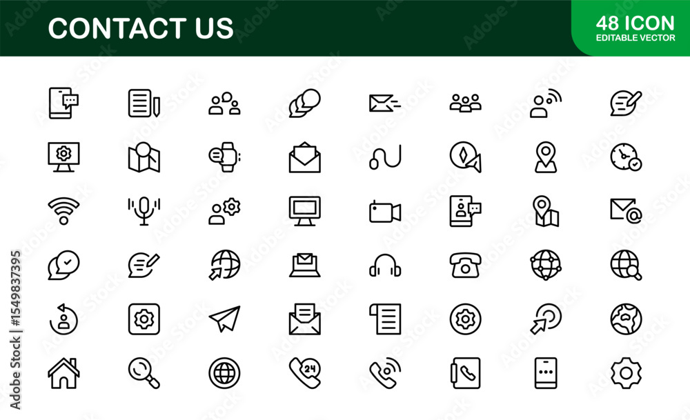 Professional Contact Us Icons Featuring Phone, Email, Message, and Address Graphics in Minimal Vector Style