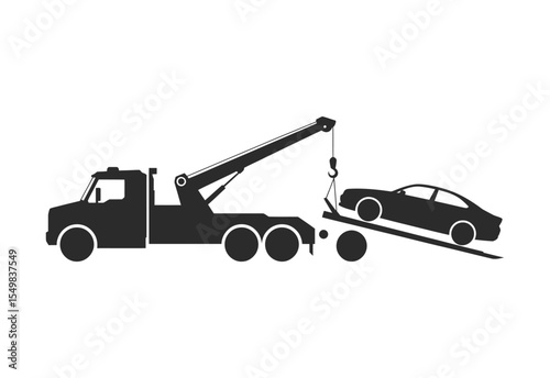 Black silhouette of a tow truck lifting a car onto its flatbed