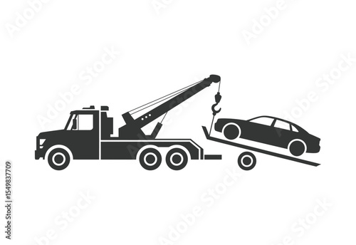 Silhouette of a tow truck lifting a car onto its flatbed