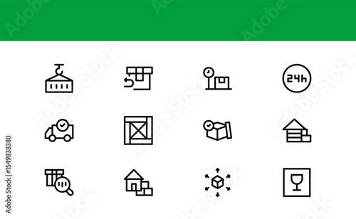 Moving Service Line Icon Pack. Minimal, unique collection showcasing professional moving, shipping, cargo, and transport symbols. Perfectly designed for versatile use.
