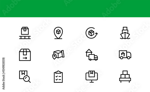Moving Service Line Icon Pack. Minimal, unique collection showcasing professional moving, shipping, cargo, and transport symbols. Perfectly designed for versatile use.