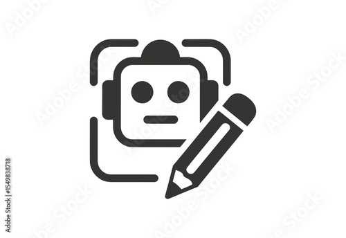 Robot icon with a pencil and frame representing ai writing or content creation