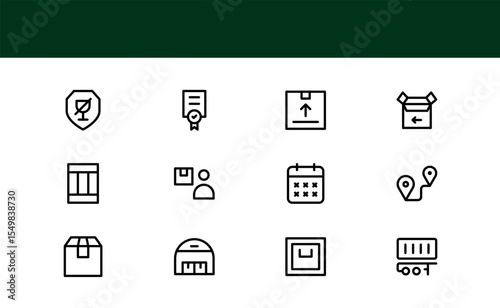 Moving Service Line Icon Pack. Minimal, unique collection showcasing professional moving, shipping, cargo, and transport symbols. Perfectly designed for versatile use.