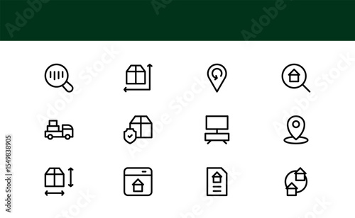 Moving Service Line Icon Pack. Minimal, unique collection showcasing professional moving, shipping, cargo, and transport symbols. Perfectly designed for versatile use.