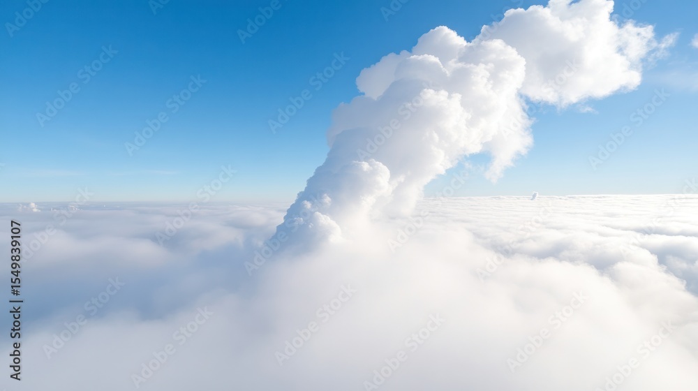 Fototapeta premium A stunning view of a towering cloud formation piercing through the blue sky, creating a dramatic natural spectacle.