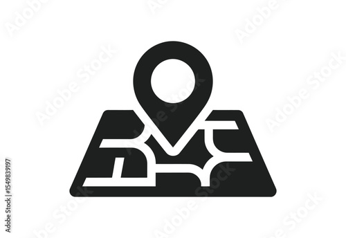 Black map pin icon placed on a stylized map with intersecting roads