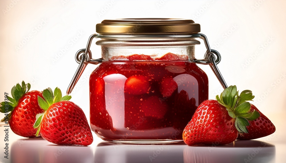 glass jar containing strawberry jam glass jar containing strawberry jam