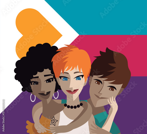 romantic group of poly people 
