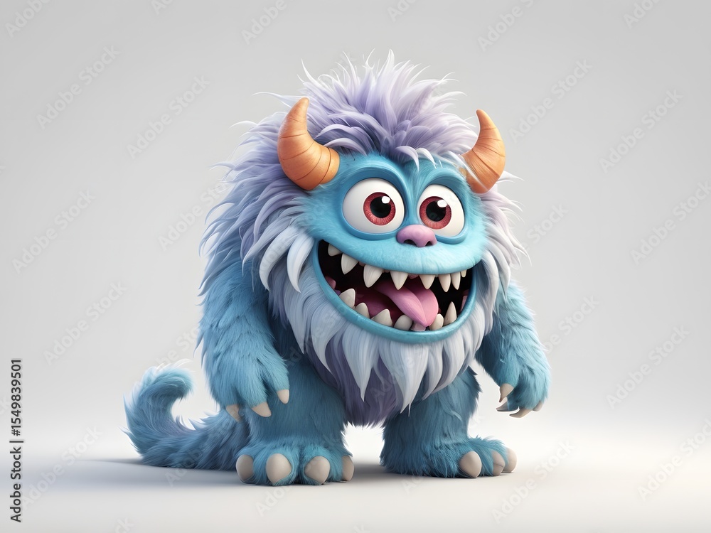 Fototapeta premium Cute and Playful Blue Monster Character with Big Eyes and Fur