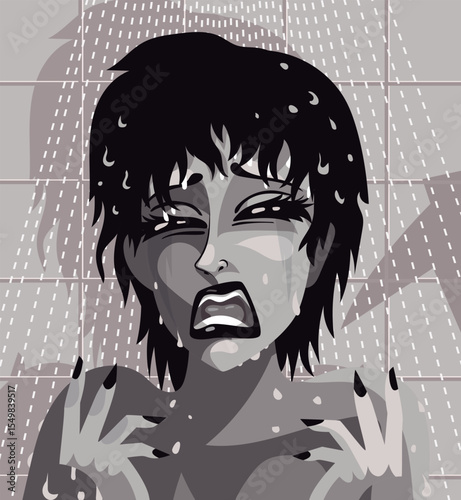 worried woman in fear in shower