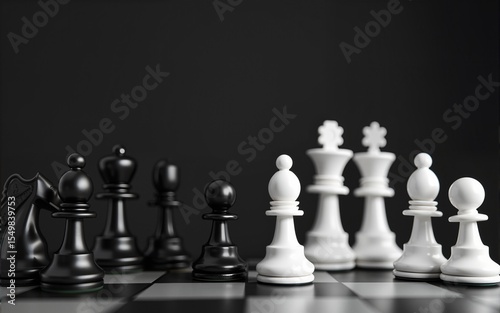 Black and white chess piece contrast - diversity and racial inequality theme. High quality