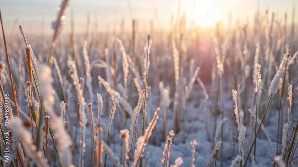 Fototapeta premium Frost Covered Grass at Winter Sunrise 