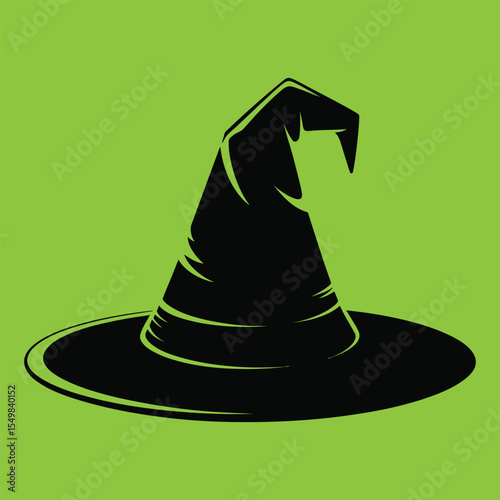 Black Witch Hat Silhouette Green Background Halloween