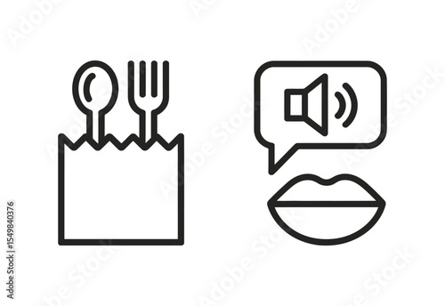 Icon representing food delivery and audio feedback or voice command
