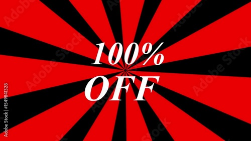 100% Off Sale Announcement with Bold Red and Black Burst Limited Offer Bold 100% Off Visual Animation on the black background.